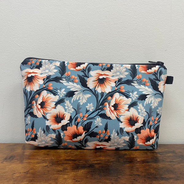 Pouch - Floral, Orange Cream On Teal