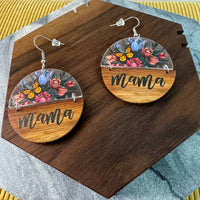 Wood & Acrylic Earrings - Half & Half - Mama Floral Butterfly