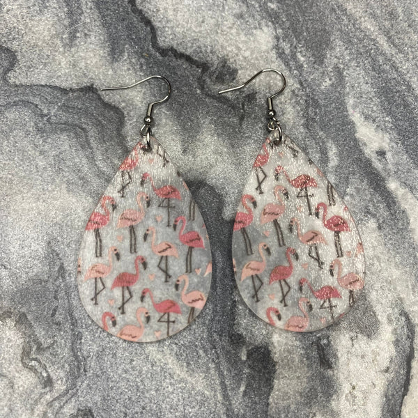 Acrylic Dangle Earrings - Flamingo Teardrops