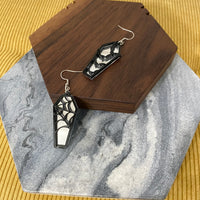 Acrylic Dangle Earrings - Halloween Coffin Silver