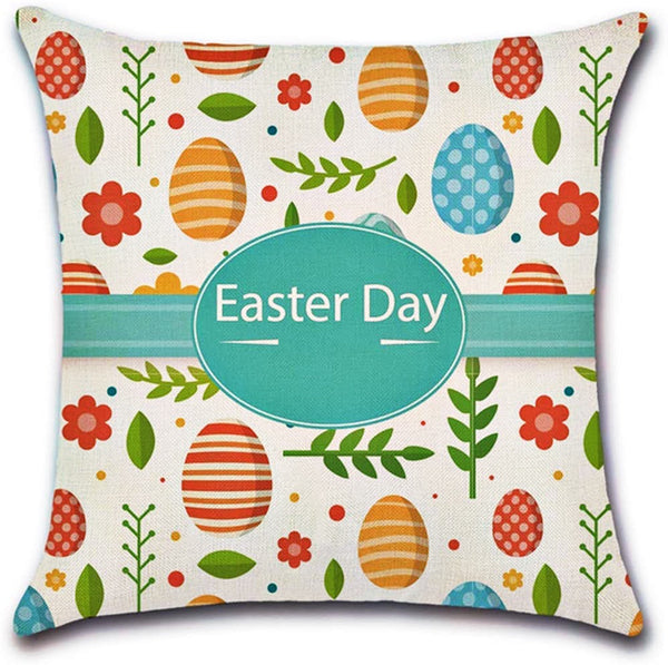 Easter Day Decorative Pillow Cover | Banner + Eggs