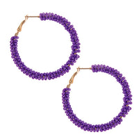 Beaded Purple Hoop Earrings