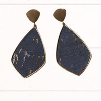Navy & Gold Wood Earrings
