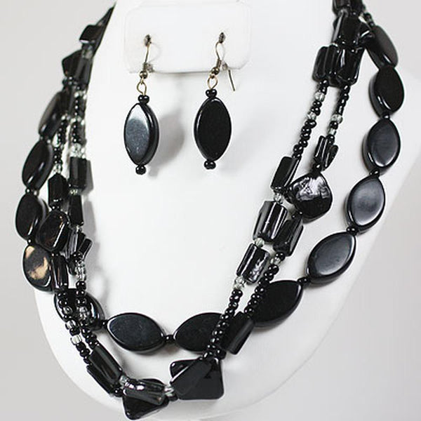 Black Beaded Necklace & Earrings Set