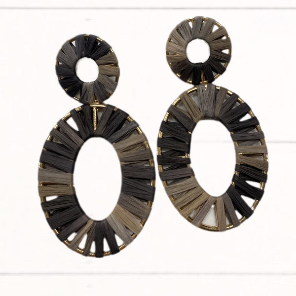 Black, Gray, and Gold Wrapped Double Hoop Earrings