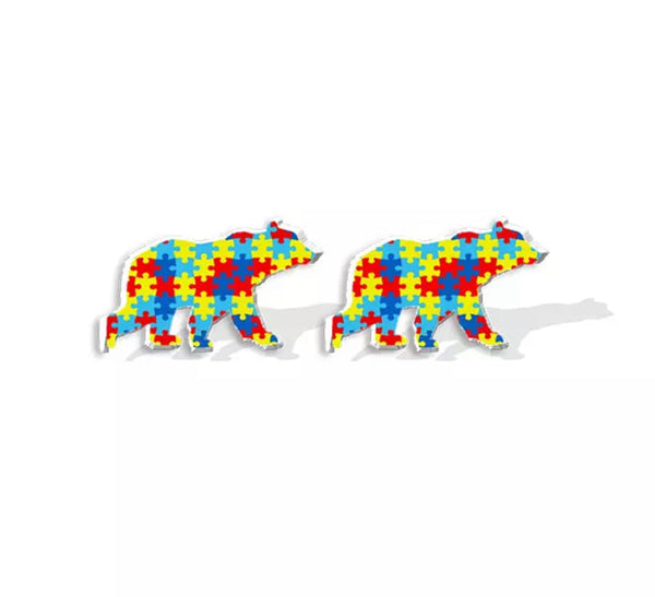 Acrylic Stud Earrings - Puzzle Bear