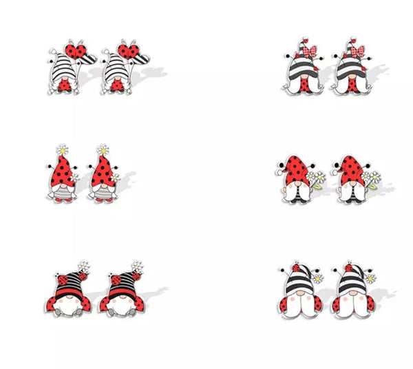 Acrylic Stud Earrings - Ladybug Gnome